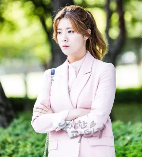 😐 구상한♡교수님 woman, korean, pink suit, teacher, cute, love telegram sticker