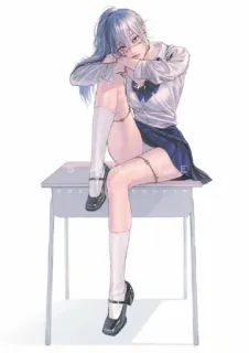 🔅 Fille anime, Uniforme scolaire, Assise, Illustration, Femme, Manga telegram sticker