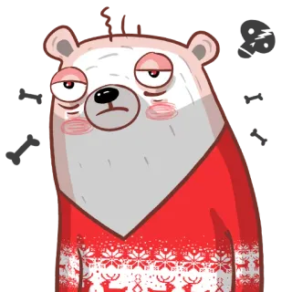 😒 orso, cartone animato, animale, maglione, natale, illustrazione, assonnato whatsapp sticker