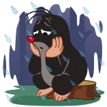 😔 mole, cartoon, sad, rain, animal whatsapp sticker