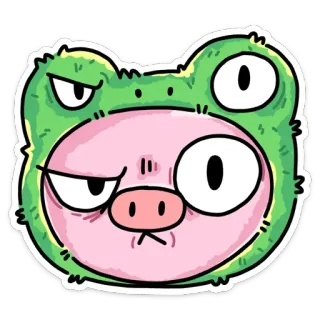 🤨 frog, pig, animal, character, cartoon, funny, sticker telegram sticker