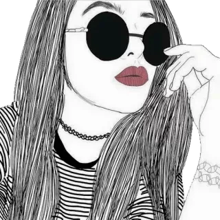 😌 woman, sunglasses, fashion, girl, portrait, illustration, art, sketch whatsapp sticker