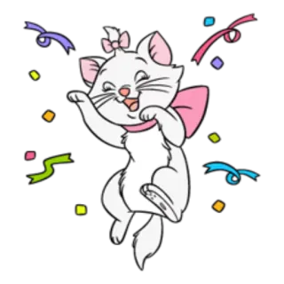 🎉 Marie The Aristocats gato, dibujos animados, confeti, lindo, gatito, Disney, Marie, Los Aristogatos telegram sticker