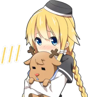 😳 อนิเมะ, ผู้หญิง, น่ารัก, ผมบลอนด์, กวางเรนเดียร์, อาย, สติกเกอร์ telegram sticker