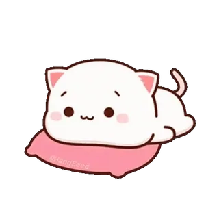 😀 猫, 可爱, 卡哇伊, 枕头, 白色, 动物 whatsapp sticker