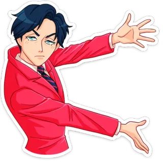 🙌 อนิเมะ, ผู้ชาย, ชุดสีแดง, ชี้, ผู้ชาย, ตัวละคร, คน whatsapp sticker