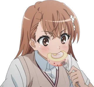 🍰 Misaka Mikoto A Certain Scientific Railgun อนิเมะ, ผู้หญิง, กิน, เค้ก, ของหวาน telegram sticker