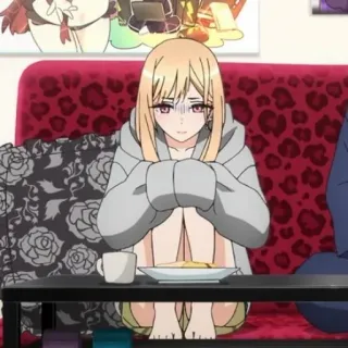 🥟 anime, girl, couch, blonde hair, sad telegram sticker