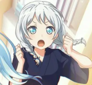 😮 anime girl, white hair, blue eyes, surprised, cartoon character, cute telegram sticker