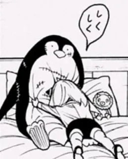 😞 Pinguin, Anime, Charakter, Cartoon, Bett telegram sticker