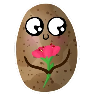 🌹 土豆, 花, 可爱, 卡通, 卡哇伊, 植物, 快乐, 插图 telegram sticker