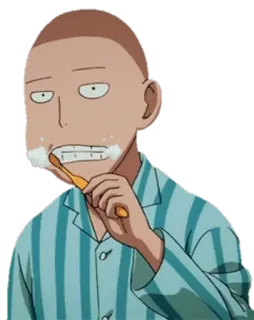 😐 Saitama One-Punch Man Сайтама, Ванпанчмен, Аниме, Зубная щетка, Чистка зубов, Утренний ритуал whatsapp sticker