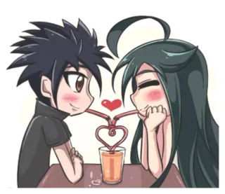 💑 love, couple, anime, drinking, heart telegram sticker