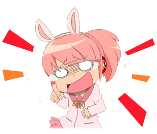 😃 Anime, Dessin animé, Lapin, Mignon, Kawaii, Rose, En colère, Personnage whatsapp sticker