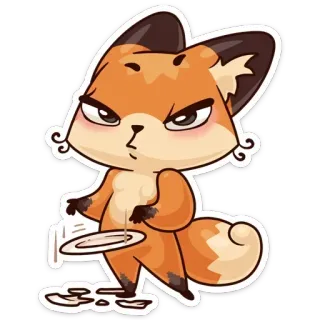 😠 fox, cartoon, animal, spilling, plate, angry, upset telegram sticker