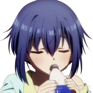 🥛 Anime, Bebendo, Cabelo Azul, Personagem, Fofo telegram sticker