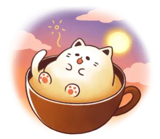 ☕ chat, café, mignon, kawaii, chaton, tasse, animal whatsapp sticker