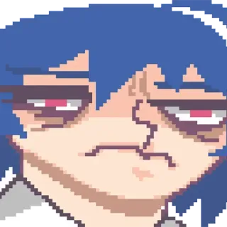 😐 pixel art, tired, bored, anime style, blue hair, sleepy telegram sticker