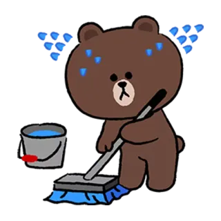 😂 Brown Bear Dibujo animado, Oso pardo, Limpieza, Sudando, Cubo, Trapeador, Cansado telegram sticker
