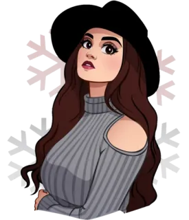 👒 mujer, dibujos animados, suéter, chica, ilustración, retrato telegram sticker