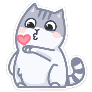 😘 gato, adesivo, fofo, animal, coração, beijo, cinza, desenho animado whatsapp sticker