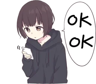 😐 ok ok Аниме, Девушка, Ок, Телефон, Милый telegram sticker