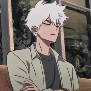 🌊 Anime, Mangá, Cabelo Branco, Desenho Animado, Personagem, Cara, Cansado telegram sticker