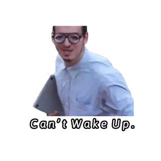 🏂 Can't Wake Up. meme de internet, no puedo despertar, gafas, portátil, hombre telegram sticker