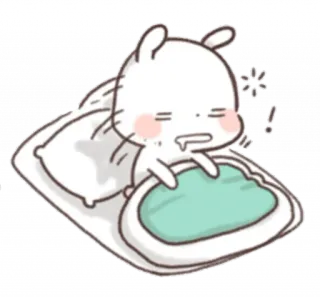 😖 lapin, sommeil, oreiller, mignon, dessin animé, fatigué, paresseux whatsapp sticker