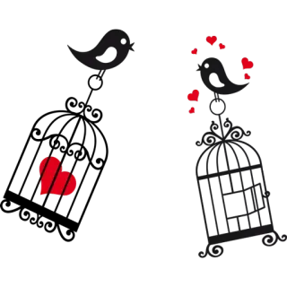 ❤ cage à oiseaux, oiseaux, amour, coeurs, romance telegram sticker