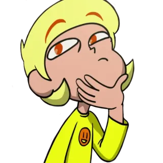 🧐 cartoon, nadenken, blond, illustratie, personage, uitdrukking whatsapp sticker