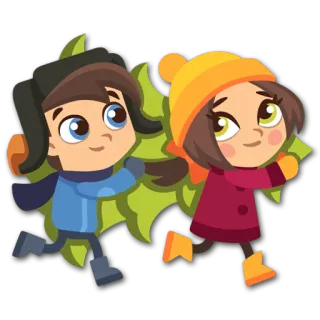 🏃 winter, christmas, kids, tree, cartoon, holiday, children telegram sticker