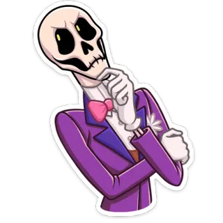 🤔 骸骨, 考える, タキシード, 蝶ネクタイ, フォーマルウェア, キャラクター, スーツ telegram sticker