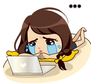 😭 llorando, triste, portátil, dibujos animados, chica, lágrimas whatsapp sticker