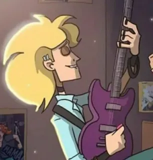😏 cartoni animati, capelli biondi, chitarra, musica, musicista telegram sticker