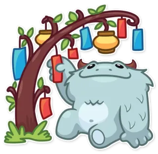 🎋 mostro, albero, lanterne, carino, illustrazione, adesivo whatsapp sticker