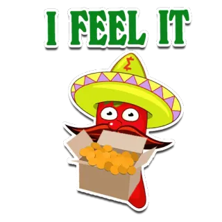 🤠 I FEEL IT mexican, chili pepper, sombrero, cartoon, snack, funny, food telegram sticker