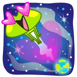 😍 razzo, spazio, carino, cartone animato, alieno, astronave, cuori telegram sticker