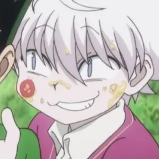 😼 Killua Zoldyck Hunter x Hunter Anime, Cartoon, Essen, Chaotisch, Junge telegram sticker
