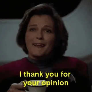 😉 Kathryn Janeway Star Trek: Voyager I thank you for your opinion แคธริน เจนเวย์, สตาร์ เทรค, วอยเอเจอร์, ความคิดเห็น, ขอบคุณ, รายการทีวี telegram sticker