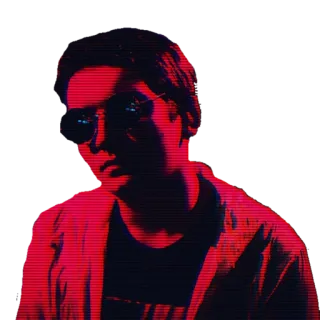 😎 man, sunglasses, red, jacket, portrait, dark telegram sticker