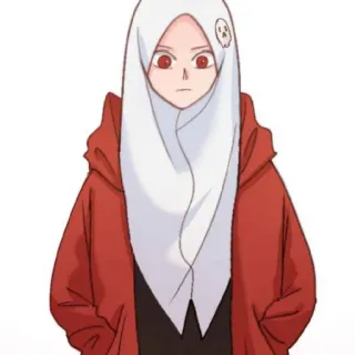 😄 Anime, Hijab, Muslimah, Gadis, Merah, Putih telegram sticker