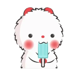 🍦 Dessin animé, Mignon, Animal, Esquimau, Glace, Duveteux, Blanc whatsapp sticker