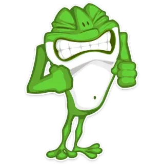 😁 katak, kartun, marah, hijau, binatang, ilustrasi telegram sticker