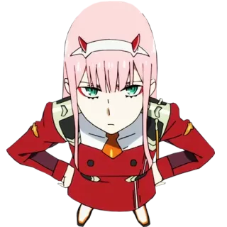 😒 Zero Two Darling in the Franxx Anime, Cartoon, Zero Two, Darling in the Franxx, Charakter, pinke Haare, Anime-Mädchen telegram sticker