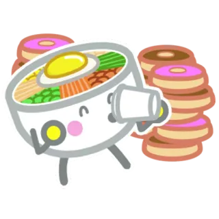 😋 makanan, mangkok, imut, kawaii, donat, kartun, karakter whatsapp sticker