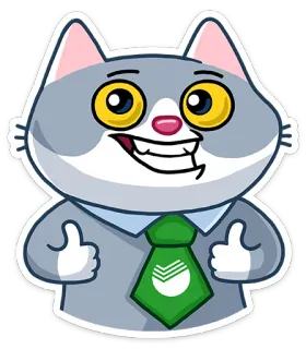 👍 kot, kreskówka, krawat, kciuk w górę, pozytywny telegram sticker