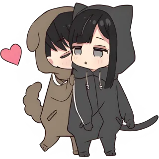 😌 Chibi, słodki, anime, pies, kot, para whatsapp sticker