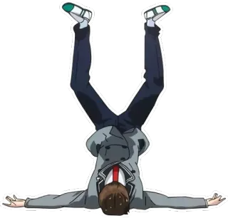 😴 anime, male, laying down, suit, upside down, fall, accident, funny whatsapp sticker