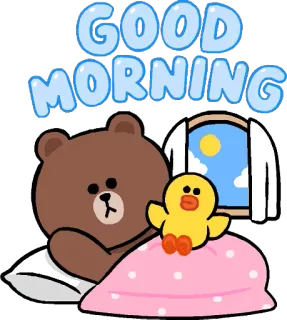 👋 GOOD MORNING buenos días, oso, pato, lindo, dibujos animados, saludo, dormilón whatsapp sticker